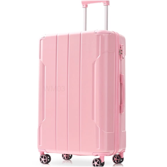 24 Inch Check-In Suitcase, Lightweight ABS Hardshell Expandable Travel Luggage in Pink with Double Wheels