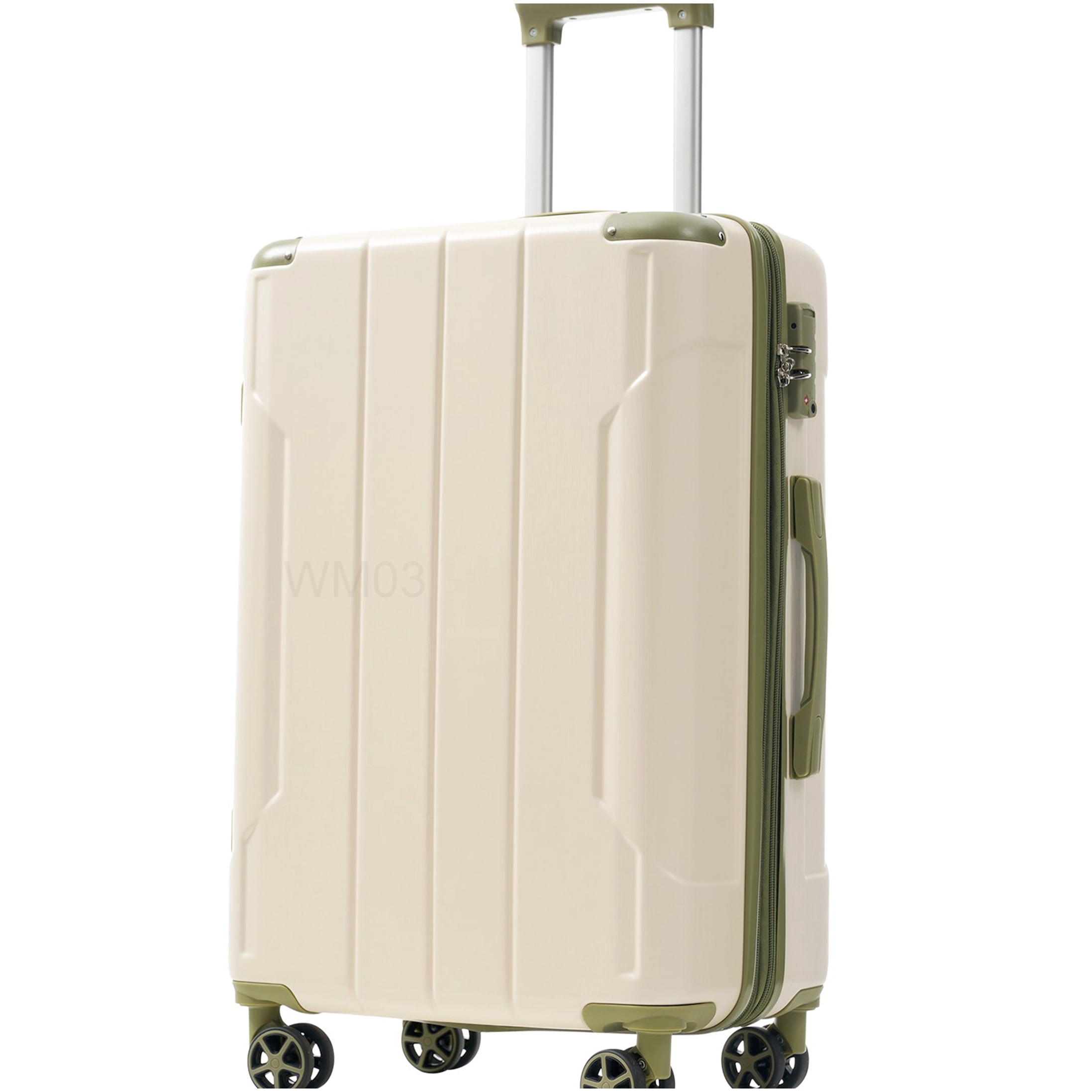 Expandable 24 Inch Hardshell Suitcase, White and Green TSA Lock Luggage with 4 Double Spinner Wheels