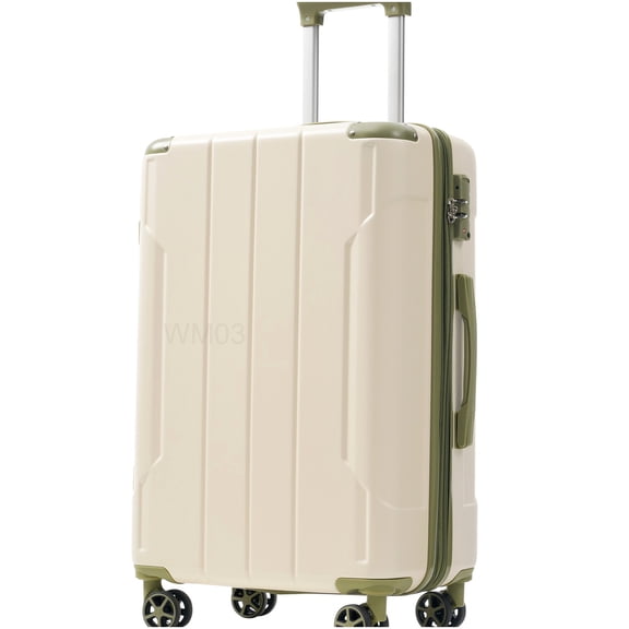 Expandable 24 Inch Hardshell Suitcase, White and Green TSA Lock Luggage with 4 Double Spinner Wheels
