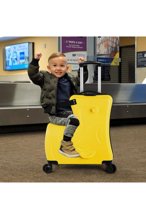 24 Inch Children’s Ride-On Suitcase, Kids Luggage with Safety Belt and Combination Lock for Secure School Trips and Camp Adventures (Yellow)