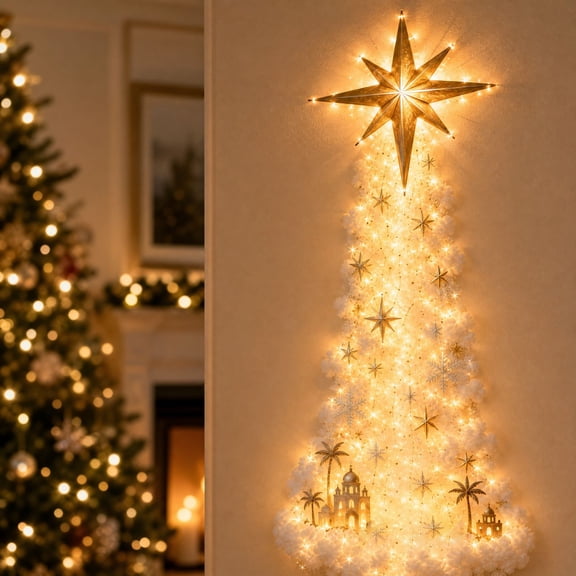 24 Inch Christmas Magic Trail Wall Light, LED Christmas Wall Decor,Xmas Hanging Decorations with Warm Lights for Christmas Tree Fireplace Living Room Entryway Holiday Party Home Decor(Star)