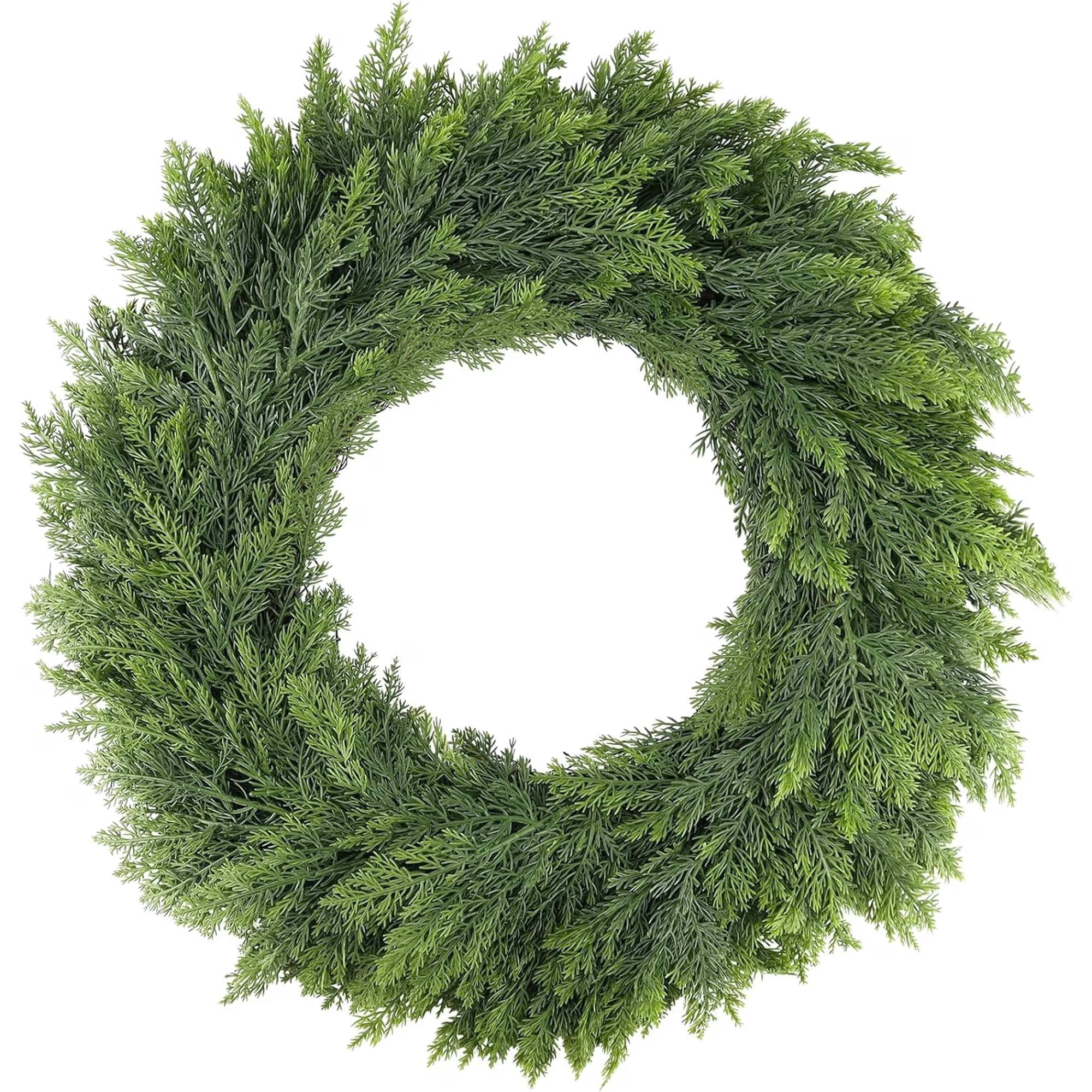 24 Inch Christmas Pine Cypress Wreath - Christmas Wreaths for Front Door, Real Touch Artificial Green Faux Xmas Wreaths for Home Indoor Outdoor Decor