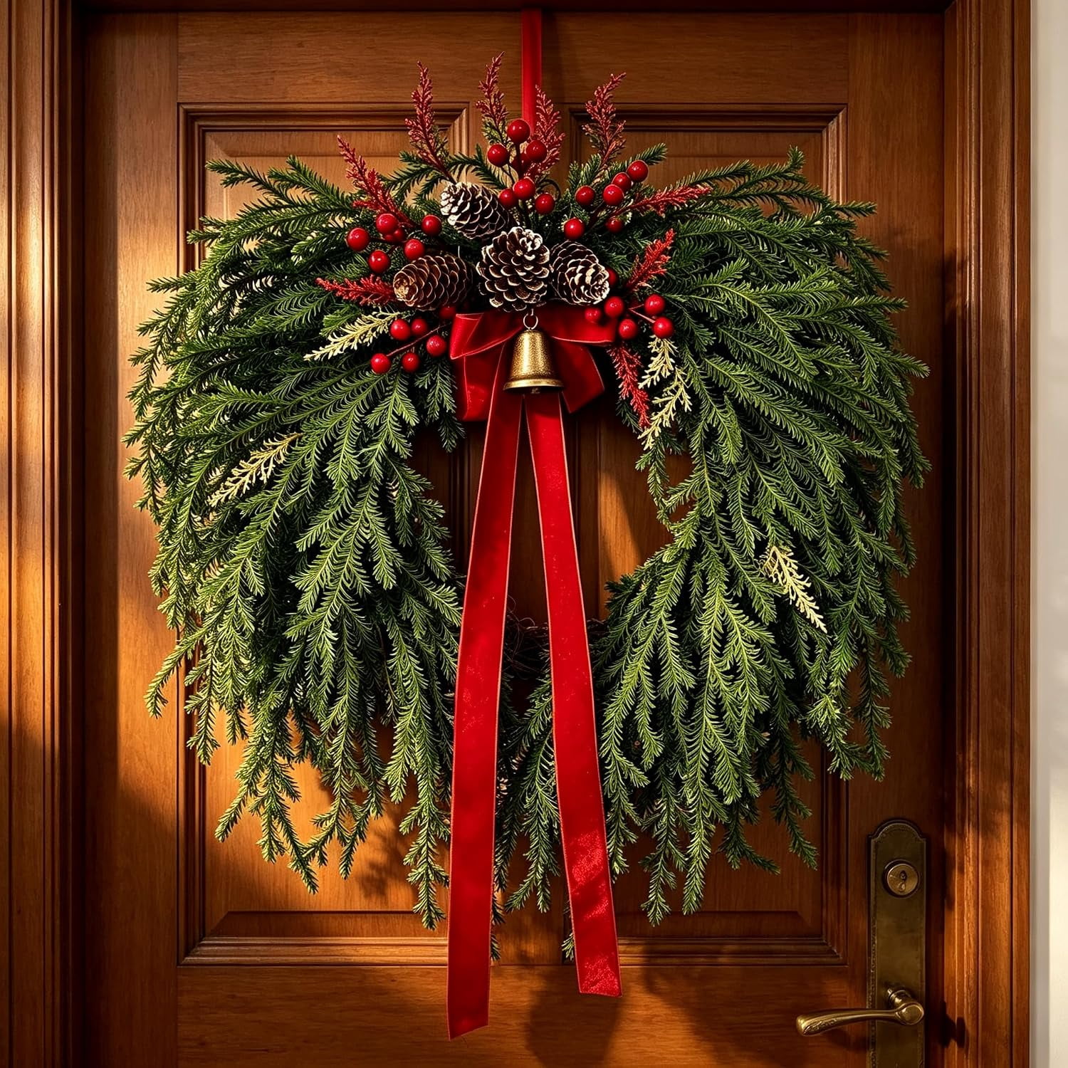 24 Inch Christmas Wreath for Front Door - Artificial Cedar Winter