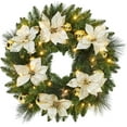 thumbnail image 1 of 24 Inch Christmas Wreath, Outdoor Christmas Wreath with Red Artificial Poinsettia Flowers Ball Ornaments Pine Cones Berries for Door Wall Window Fireplace Home Holiday Decorations, 1 of 6