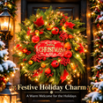 thumbnail image 1 of 24 Inch Christmas Wreath with “Merry Christmas” Sign, Norfolk Pine Greenery, Red Berries, Pomegranates and Gold Ornaments, Holiday Front Door Decor, 1 of 9