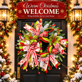 thumbnail image 1 of 24 Inch Christmas Wreath with Red and Green Bows, Candy Swirl Ornaments, Berries and Snow-Flocked Greenery, Festive Holiday Front Door Decor, 1 of 10