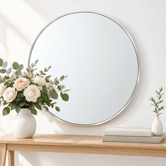 24 Inch Circle Mirror Round Brushed Nickel Chrome