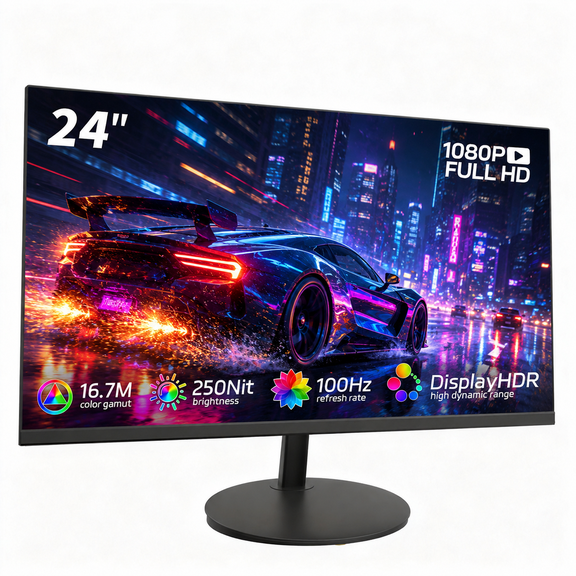24-Inch Class Full HD 1080P Computer Monitor, 100Hz, HDMI & DisplayPort, Built-in Speakers, Low Blue Light, 178 Viewing Angle, VESA Mount, Tilt Adjustable Monitor for Home Office & Entertain