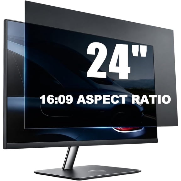 24 Inch Clip-On Privacy Screen Filter for 16:9 Computer Monitor, Multiple Sizes Available, 60° Anti-Spy Shield, Anti-Glare & Blue Light Blocking, Removable Hanging Design