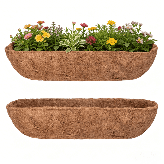 24 Inch Coconut Coir Trough Liner, 2 Pack, Pre-Formed Coconut Fiber Replacement for Window Box and Deck Railing Planters