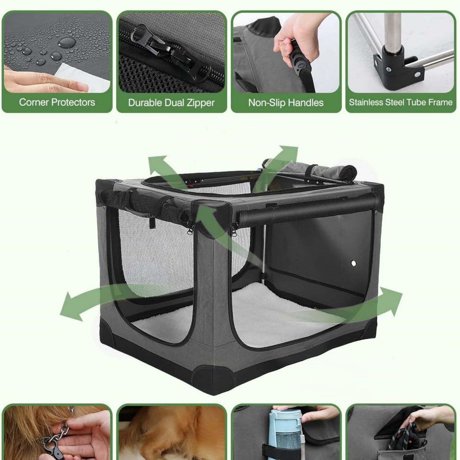 24 Inch Collapsible Travel Dog Crate for Medium Large Dogs, Portable Dog Crate 4-Door Foldable Soft Kennel with Durable Mesh Windows for Indoor & Outdoor Travel, with Storage Bag