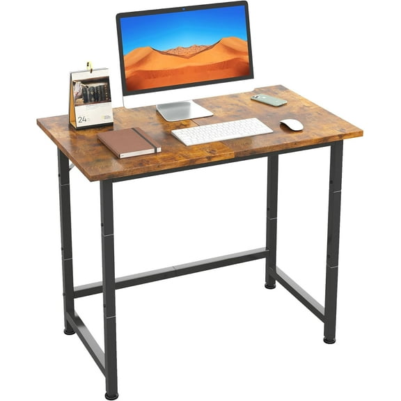 24 Inch Compact Computer Desk with X-Frame Metal Base and MDF Top Rustic Brown