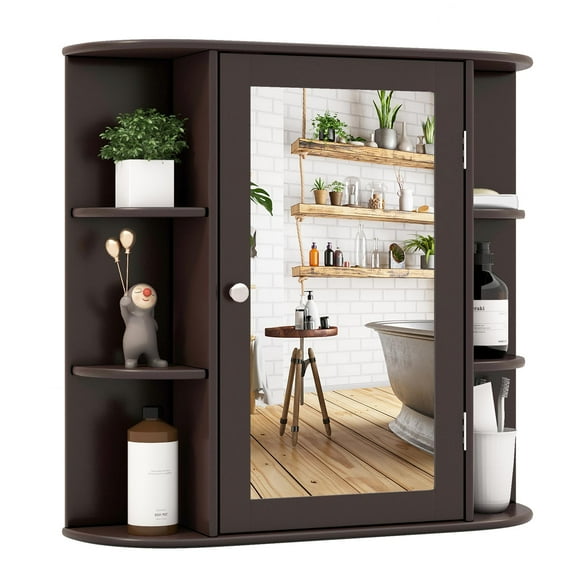 24 Inch Corner Medicine Cabinet with Mirror, Wall Mounted Black Bathroom Storage Cabinet, Triple Shelf Organizer for Toiletries, Opens Left or Right, Space Saving Design