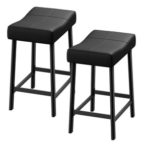 24 Inch Counter Height Bar Stools Set of 2 – Backless PU Leather Saddle Seat, Upholstered Curved Cushion, Sturdy Metal Base, Easy Assembly – Black + Black Cushion, 24 inches - 2 pieces