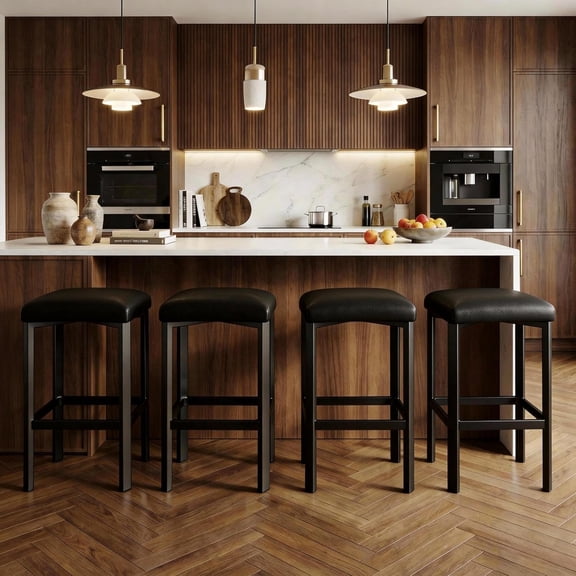 24 Inch Counter Height Bar Stools Set of 4 – PU Leather Kitchen Chairs with 2 Inch Thick Upholstery, Sturdy Metal Base, Easy Assembly for Kitchen Island, Bar Counter