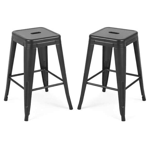 24-Inch Counter Height Metal Bar Stools Set of 2, Backless Industrial Chairs, Waterproof Rust-Resistant Frame, Easy Assembly, Non-Stackable, Matte Black