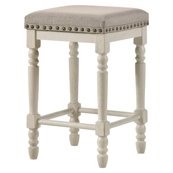 24 Inch Counter Height Stool Luxe Nailhead Trim Set of 2 Antique White - Saltoro Sherpi
