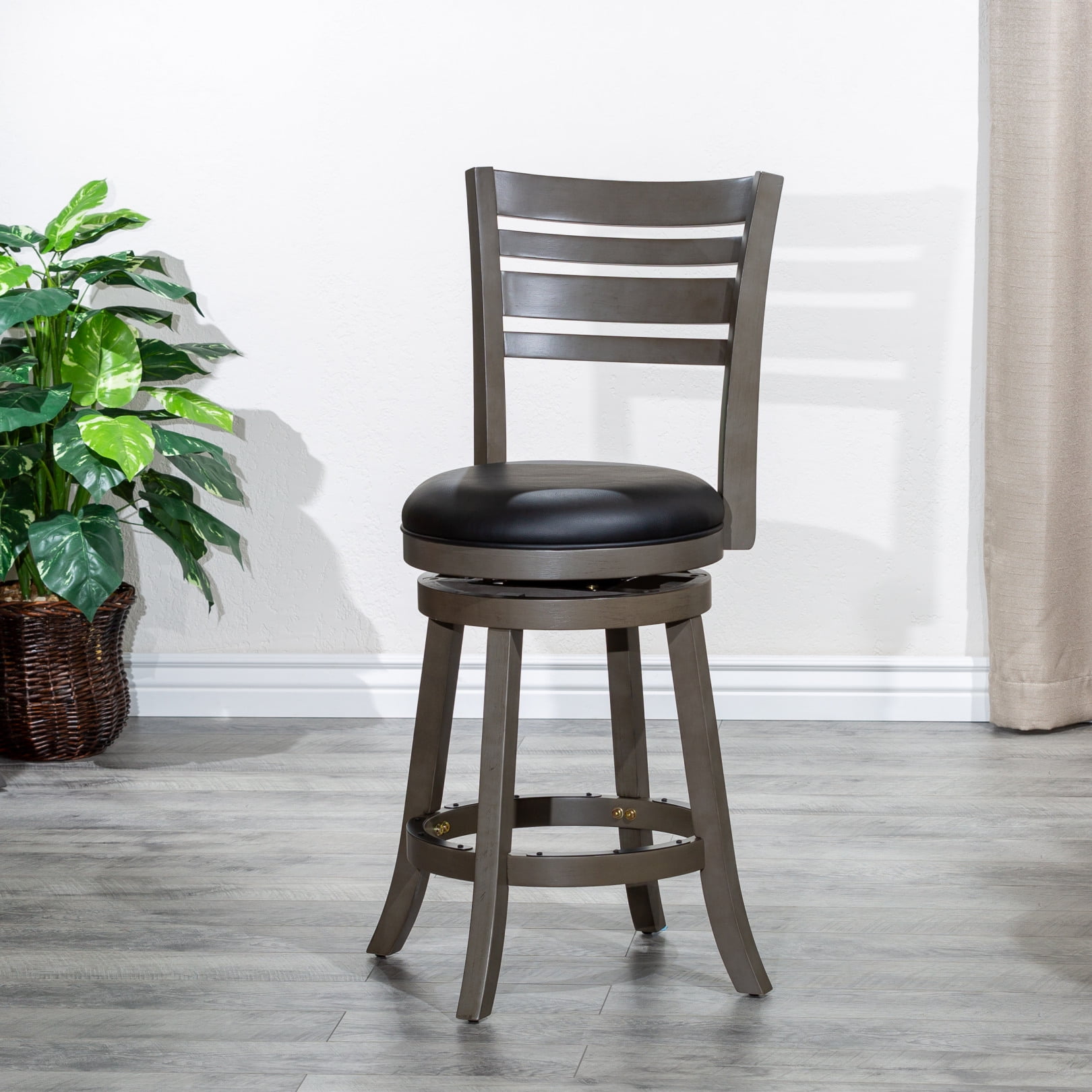 24 Inch Counter Height Swivel Stool with Slat Back, Modern Upholstered ...