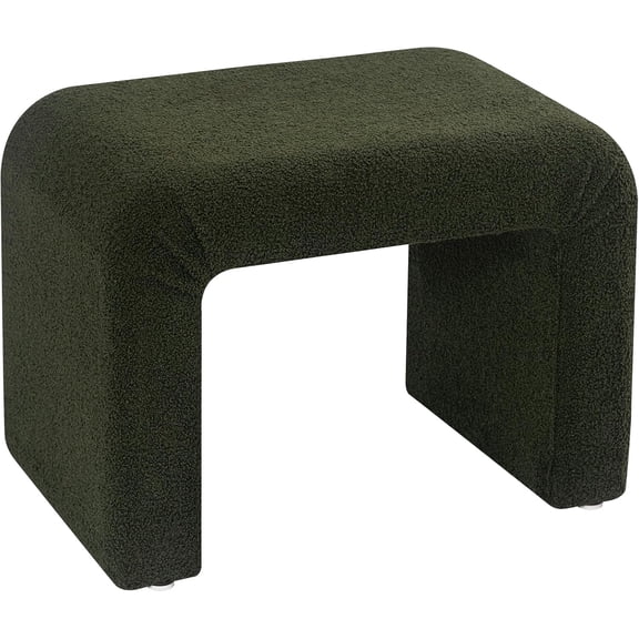 24 Inch Dark Green Modern Boucle Arched Accent Stool, Fully Assembled Upholstered Footstool Vanity Stool for Bedroom Living Room Entryway