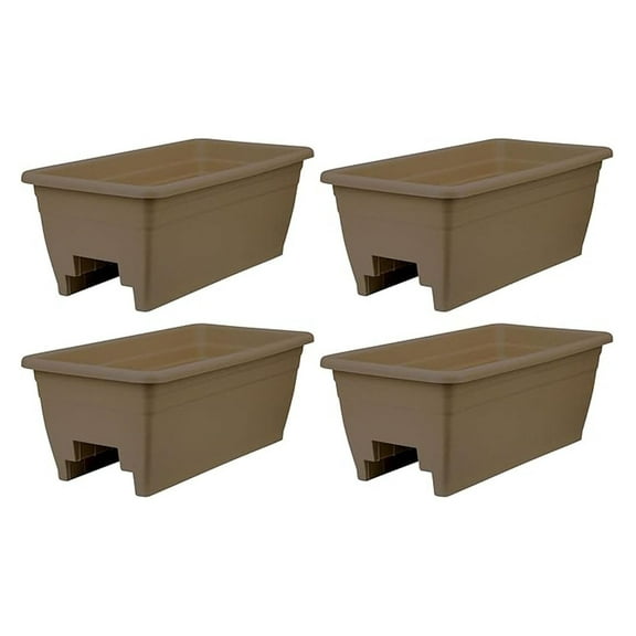 24 Inch Deck Rail Planter Boxes - Heavy Duty Plastic Outdoor Flower Planters with Drainage, 4 Pack - Chocolate