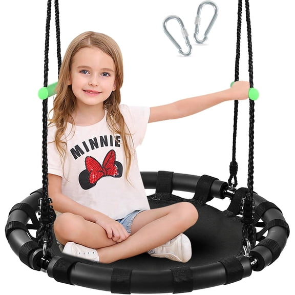 24-Inch Diameter Tree Swing- 1 Inch Diameter,1MM Thick Sturdy Steel Frame with Thick Foam Pipe Cover and Durable PP Mat - Perfect for Outdoor Fun and Relaxation (24 inch Diameter, Black)