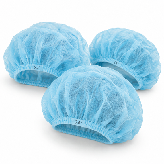 24 Inch Disposable Bouffant Hair Net Caps, Case of 1000, Blue Non-woven Hairnets for Labs,, Food Service, Cooking