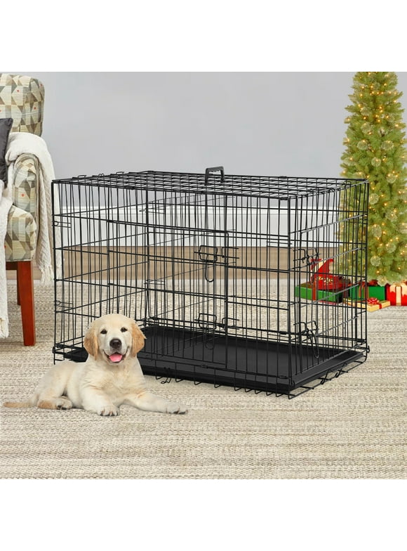 24 Inch Dog Crate for Small Dogs, Folding Metal Wire Crates Dog Kennels Outdoor and Indoor Pet Crate with Double-Door, Black