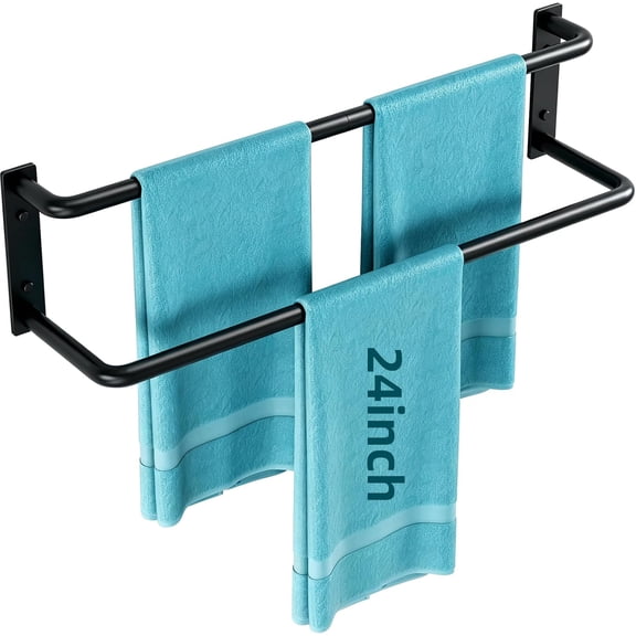 24 Inch Double Towel Bar Rack for Bathroom Wall Mounted Stainless Steel Holder Rod Rail Hanger Wall Modern Home Decor Hand Matte Black