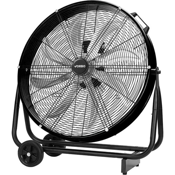 24 Inch Drum Fan, 9,500 CFM High Velocity 3-Speed Heavy Duty Metal Air Circulator with Casters Handle for Basement Warehouse Factory Workshops Patios