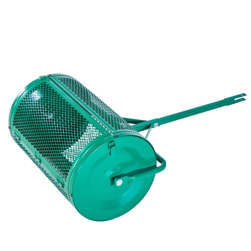 24 Inch Dual-Purpose Push & Tow Compost Spreader, 4-Height Adjustable Steel Handle, 2.66 Cu.Ft Large Capacity Mesh Roller for Lawn Fertilizer Peat Moss