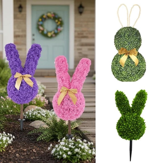 24 Inch Easter 3D Rabbit Topiary Sculpture Artificial Greenery Ground ...
