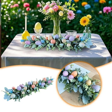 24-Inch Egg Garland Easter Table Centerpiece with Floral and Easter Egg Decor, Spring Tabletop Arrangement for Home and Party DÃ©cor, for Creating a Festive Holiday Atmosphere