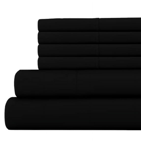 24 Inch Extra Deep Pockets -Queen XL Giza 1000-Thread-Count Cotton 6-PC Sheet Set - Black