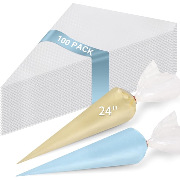 24 Inch Extra Large Piping Bags Disposable, 100 Pieces Icing Bags, Tipless Piping Bags, Thickened Pastry Bags, Non-Slip & Anti-Burst, Frosting Piping Bags for Cakes Cookies Decoration