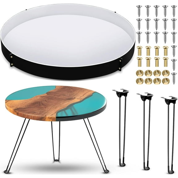 24 Inch Extra Large Resin Table Molds Round Epoxy Resin Molds Set with Metal Frame 3 Hairpin Legs for Table Epoxy Resin Table Mold Epoxy Table Mold for Charcuterie Board River Table DIY Art