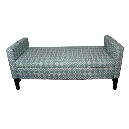 24 Inch Fabric Upholstered Geometric Pattern Storage Bench, Blue and White- Saltoro Sherpi