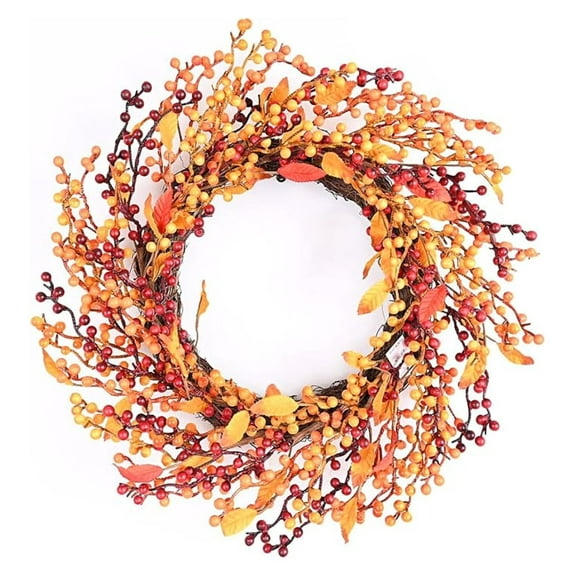 24 Inch Fall Front Foor Wreath, Orange Berries Leaves Grapevine Wreath for Farmhouse Window Hanging Home Decor