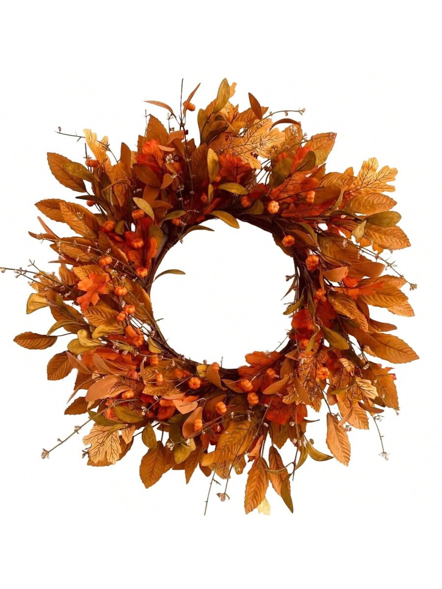 24 Inch Fall Pumpkin Wreath for Front Door – Harvest Maple Leaf Wreath ...