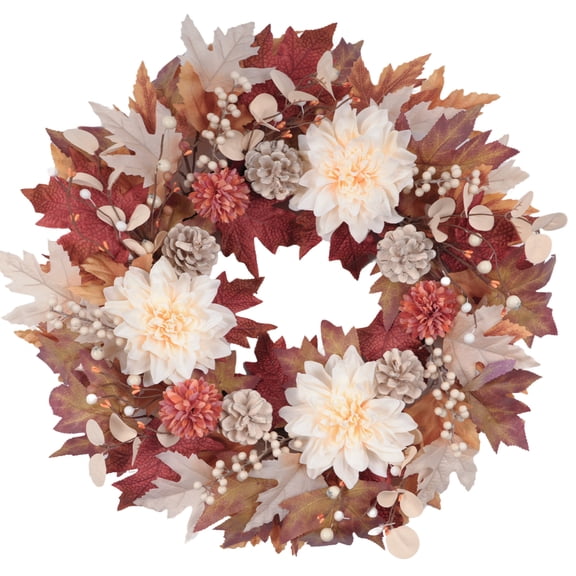 Tempus 24 in Faux Fall Wreaths for Front Door Dahlia Chrysanthemum Pinecone
