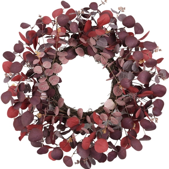 Tempus 24 in Faux Fall Wreaths for Front Door Burgundy Purple Round Leaves