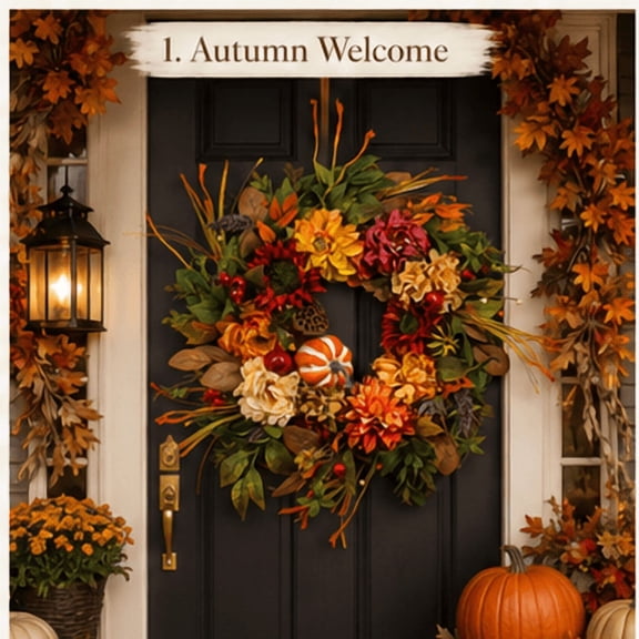 24-inch Artificial Fall Floral Wreath for Front Door with Sunflowers, Dahlias, Pumpkins, Berries and Lotus Pods, Autumn Harvest Decor