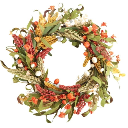 24 Inch Fall Wreath with Pumpkin and Wheat Design for Door Wall Farmhouse Autumn Thanksgiving Holiday Indoor Outdoor Décor