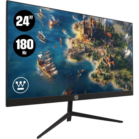 24 Inch Flat Gaming , 180Hz, 1ms, FreeSync Support, Low Motion Blur, 1080p IPS Display, for Office, PC & Console , Built in Speakers, 1x DisplayPort, 2X