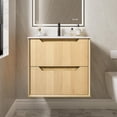 thumbnail image 1 of 24 Inch Floating Bathroom Vanity with Sink, Pre-Assembled Natural Oak Grid Texture Front Multi-Layer Solid Wood Bathroom Sink Vanity, Wall Mounted with Integrated Stone Top and 2 Soft Close Drawers, 1 of 10