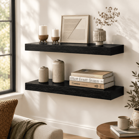 24 Inch Floating Shelves For Wall 8 Deep Rustic Wood Set Of 2 Mounted ...