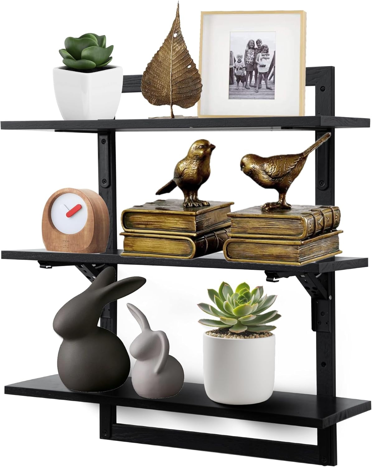 24-Inch Floating Shelves for Wall，3-Tier Wooden Wall Mounted Kitchen ...