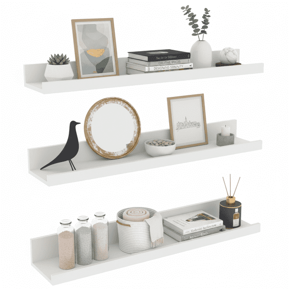 24 Inch Floating Shelves for Wall Mount, Modern Ledge Shelf for Bathroom Bedroom Living Room Kitchen Nursery Storage, Set of 3 Different Sizes, White