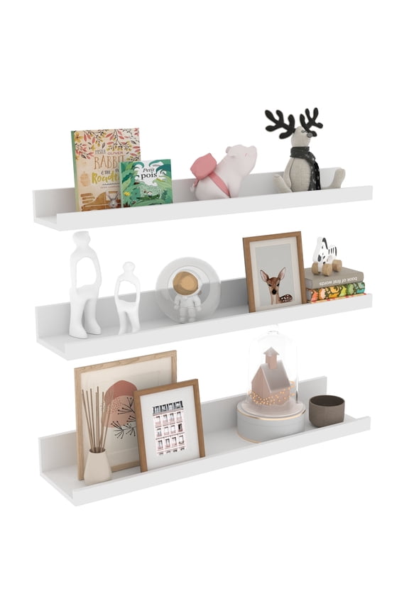 24 Inch Floating Shelves for Wall Mount, Modern Ledge Shelf for Bathroom Bedroom Living Room Kitchen Nursery Storage, Set of 3 Different Sizes, White