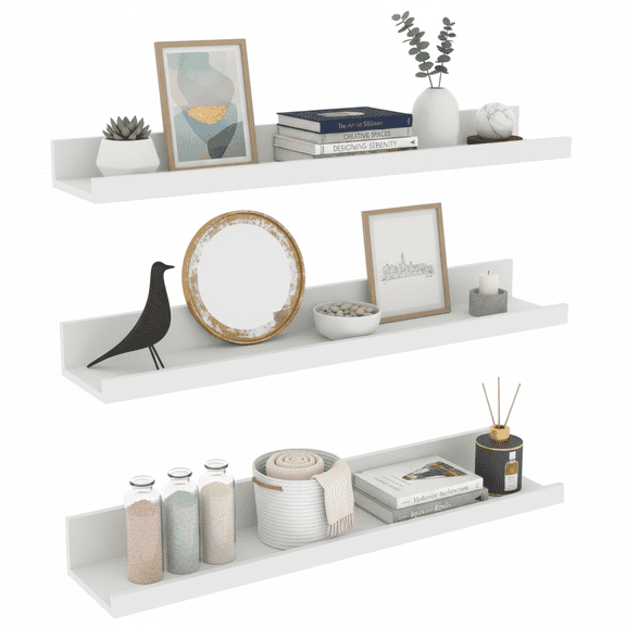 24 Inch Floating Shelves for Wall Mount, Modern Ledge Shelf for Bathroom Bedroom Living Room Kitchen Nursery Storage, Set of 3 Different Sizes, White