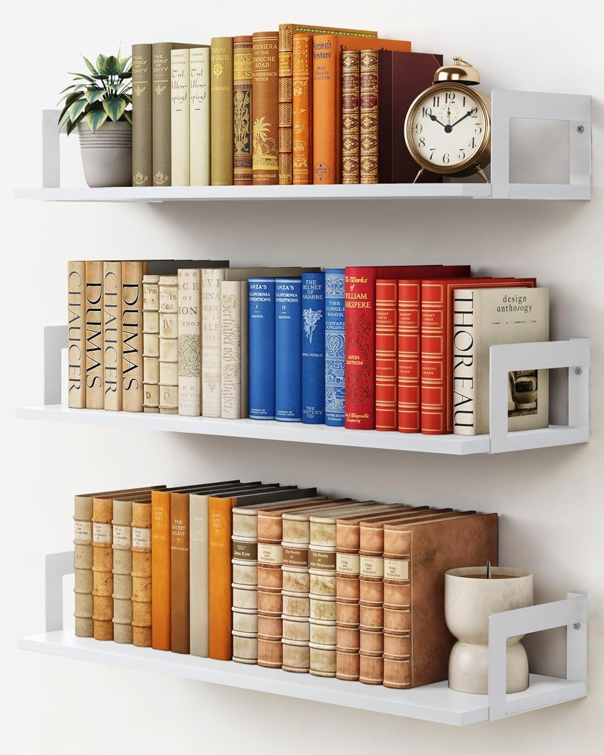 24 Inch Floating Wall Bookshelf for Kids Bedroom, White Large Wall Shelves for Bathroom Over Toilet, Deep Long Floating Book Shelves for Teen Girls Boys Office Classroom Living Room (Set of 3)